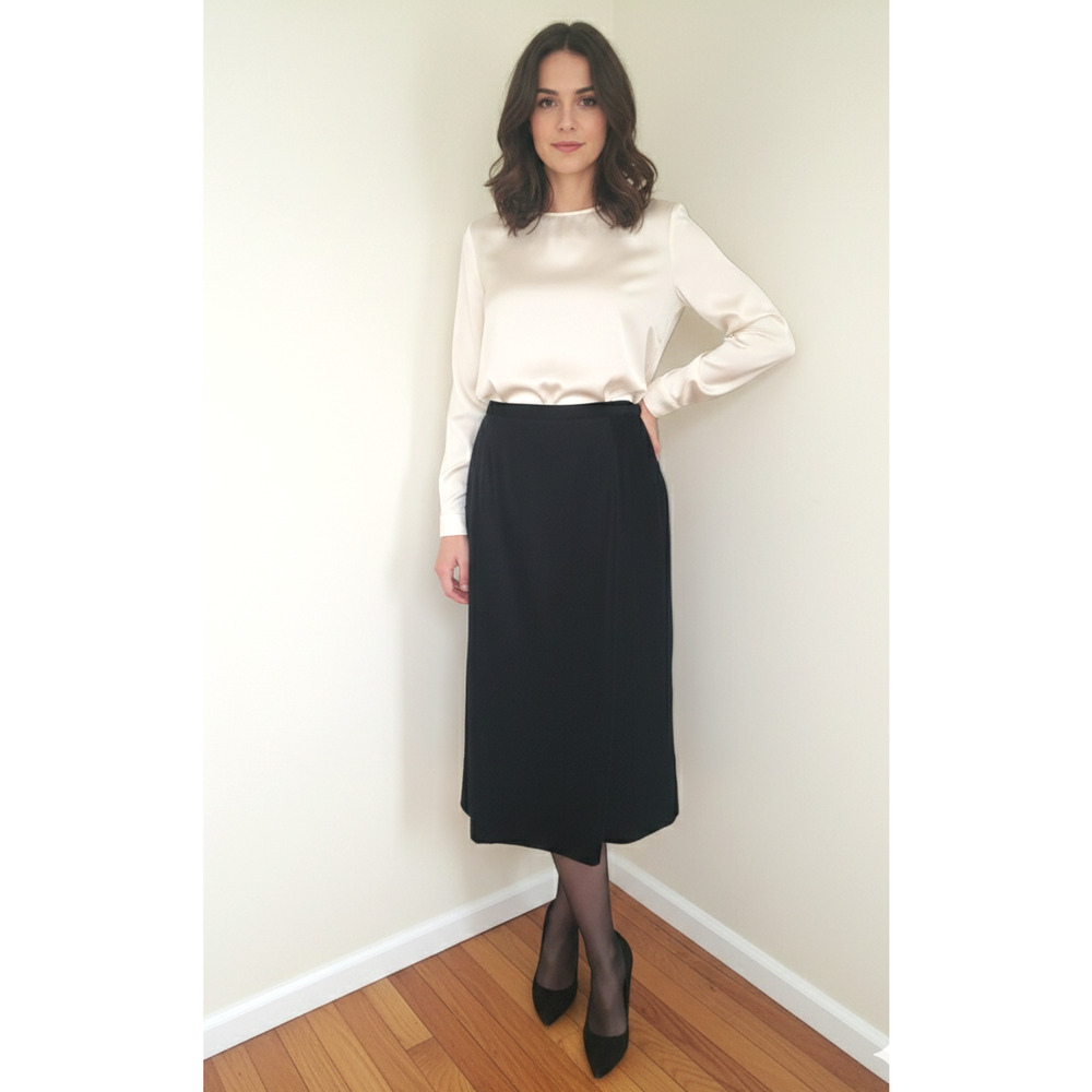 Talbots Black Velvet Midi Skirt Fully Lined Classic Holiday Formal Cocktail 12P
